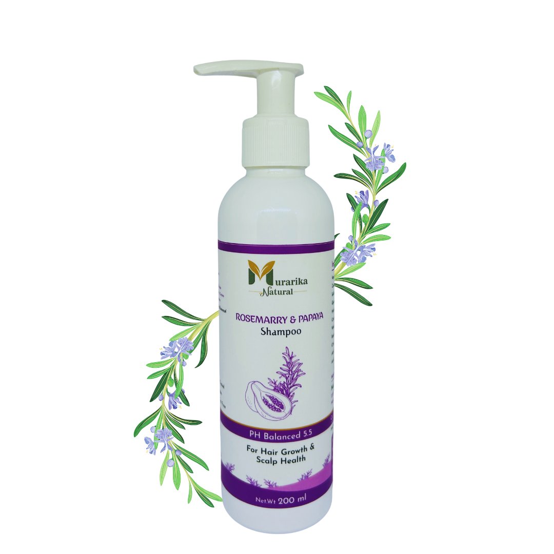 Murarika Natural Rosemary & Papaya Shampoo | Keratin-Rich & pH 5.5 Balanced | Hair Fall Control, Hair Growth & Frizz-Free Shine | Sulfate-Free, Silicone-Free, Fragrance-Free | Lab Tested | 200ml