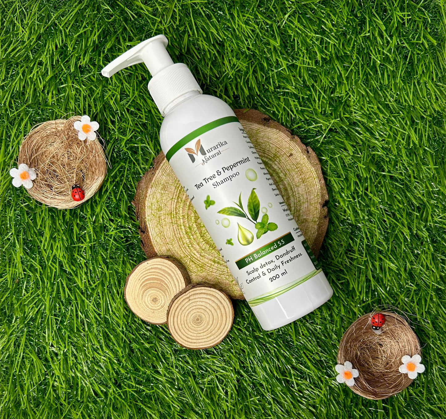 Murarika Natural Tea Tree & Peppermint Shampoo | Keratin-Rich & pH 5.5 Balanced | Anti-Dandruff, Scalp Purifying & Cooling | Sulfate-Free, Silicone-Free, Fragrance-Free | Lab Tested | 200ml