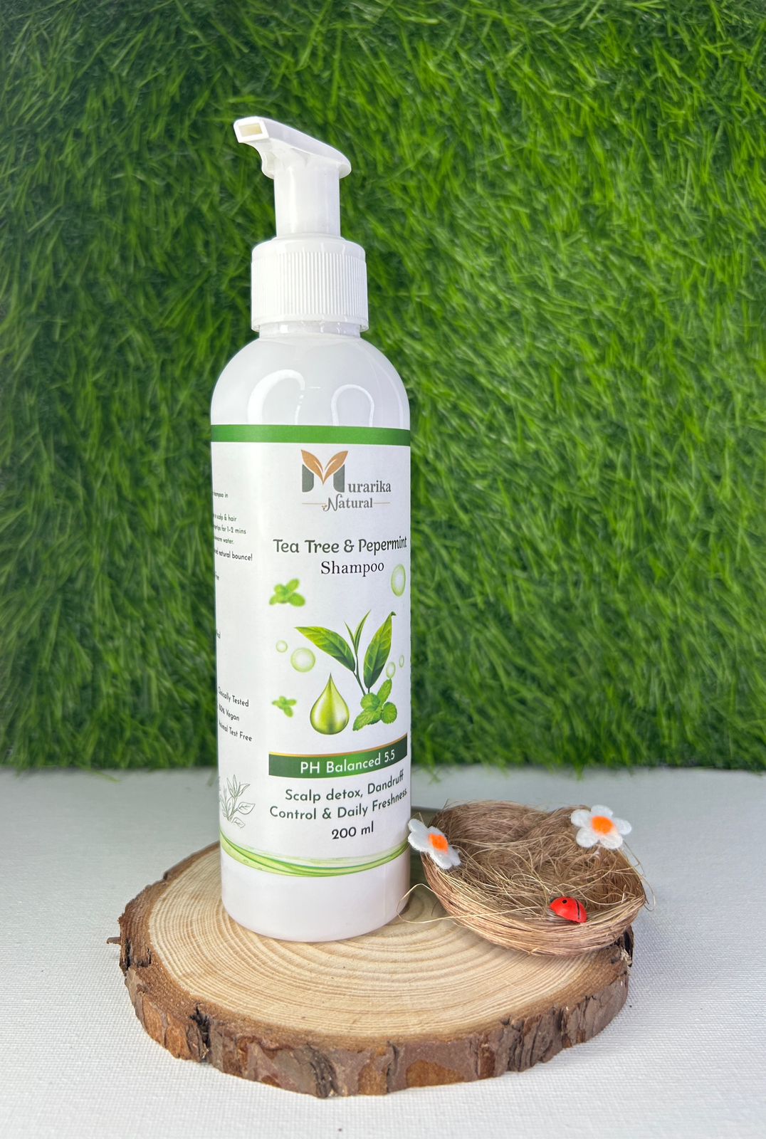 Murarika Natural Tea Tree & Peppermint Shampoo | Keratin-Rich & pH 5.5 Balanced | Anti-Dandruff, Scalp Purifying & Cooling | Sulfate-Free, Silicone-Free, Fragrance-Free | Lab Tested | 200ml